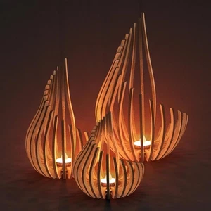 Creative Wooden Candle Holder Farmhouse Tea Light Modern - Picture 1 of 6