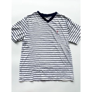 Boy's Ralph Lauren Navy and White Stripe V-Neck T-Shirt Size 14/16 - Picture 1 of 5