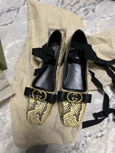 Gucci Double G Interlocking Python Snakeskin Ballet Ballerina Flats Size EU 36.5 - Picture 1 of 8