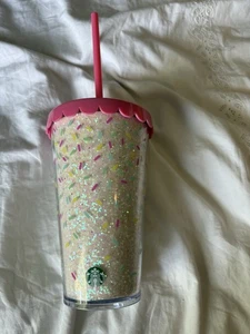 2025 Starbucks Birthday Glitter 16oz Cold Cup Streusel Deckel und Strohhalm - Bild 1 von 3