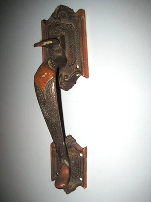 Vintage Ornate Brass Bronze Outside House Front Door Handle Right Hand door Used - Image 1 of 4