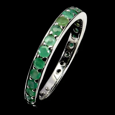 925 Sterling Silver Ring Round Emerald 2mm Natural Gemstone Jewelry Size 7 - Image 1 of 4