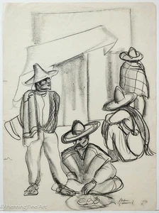Raro dibujo al óleo Marion Greenwood hombres mexicanos estudio, firmado y bien! - Imagen 1 de 9