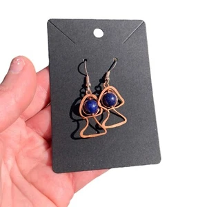 Lapis Lazuli Beaded Copper Wire Mushroom Dangle Earrings Mushroom Lover Jewelry - Picture 1 of 5