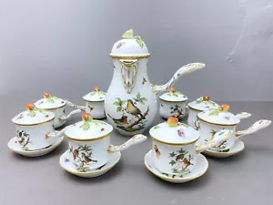 Herend Rothschild Vogel Kaffee-/Schokoladenkannen und 8 Kannen de Creme mit Stabgriffen - Bild 1 von 23