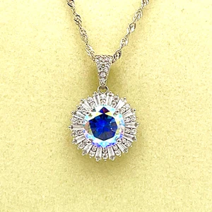 Elegante collar colgante de plata de ley 925 con halo de circón/topacio místico de mercurio - Imagen 1 de 15