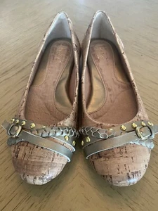 BOC Born Concept Alejandra Ballet Flats Cork Gold Strap Buckle Tan Beige 6 - Picture 1 of 12