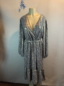 NWT Lauren Conrad Metallic Micro Floral Cottagecore Dress Women's XXL Black Blue - Picture 1 of 17