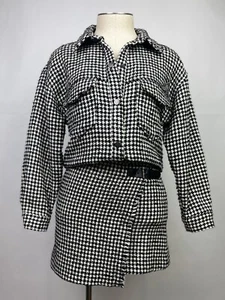 Zara Girls Matching Set Size 11-12 Black White Tweed Shirt Jacket & Mini Skirt - Picture 1 of 20
