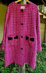 KATE SPADE NEW YORK FESTIVE TWEED COAT Knee Length Pink, Black, Gold Sz XL - Picture 1 of 9