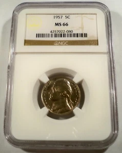 1957 NGC MS66 JEFFERSON NICKEL 5c MS 66 - Picture 1 of 3