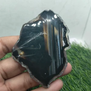 237 CT Natural Black Banded Onyx Rough, Onyx Agate Polished Gemstone, Onyx Slice - Picture 1 of 4