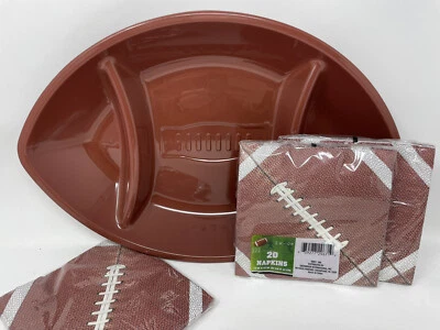 Football Chip Dip Tray Napkins Reusable Plastic Tray Superbowl Party Snacks NEW - Image 1 of 4