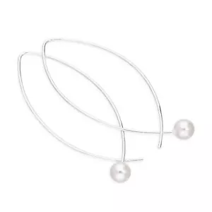 Sterling Silver & Pearl Loop Pull Through Earrings Pearls Pull Thru - Picture 1 of 6