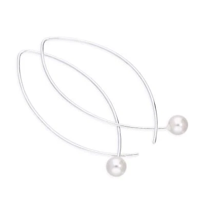Sterling Silver & Pearl Loop Pull Through Earrings Pearls Pull Thru - Image 1 of 4