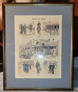 Militaria cadre affiche illustrateur Joseph Beuzon 1892 corps du Génie uniformes - Imagen 1 de 5