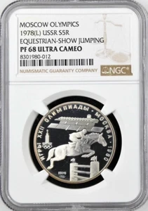 Russia 5 rubli 1978 NGC PF68 UNC argento, salto equestre, zecca di San Pietroburgo - Foto 1 di 4