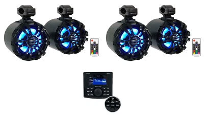 Rockville RGHR-ZA 4 Zone Marine Bluetooth Stereo+Black Wakeboard Speakers w/LEDs - Image 1 of 4