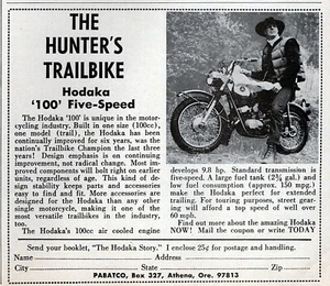 1969 Hodaka 100 Motorcycle "The Hunter's Trailbike" Original Print Ad - Picture 1 of 1
