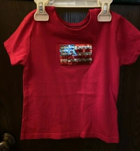 Girl's Size 5 Red Top Shirt w/Sequin Flag + Blue Jeans w/ Applique EUC - Picture 1 of 12