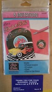 I LOVE ROCK AND ROLL Classic 50s INVITATIONS (8) ~ Birthday Party Supplies Cards