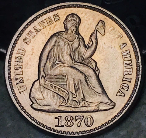 1870 Seated Liberty Half Dime 5C High Grade Choice 90% Silver US Coin CC18744 Cover