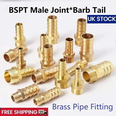 2PC 1/8 1/4 1/2 3/8 BSP Male Thread* 6mm-16mm Straight Barb Tail Brass Connector • 4.82£