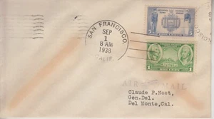 1938 SAN FRANCISCO CA #785 1c ESERCITO + #794 5c NAVY ANNAPOLIS SU POSTA AEREA A DM CA - Foto 1 di 2