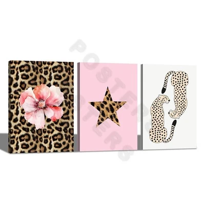Pôster rosa moda leopardo conjunto com 3 peças estampa de leopardo lona arte de parede cinco po... - Imagem 1 de 4