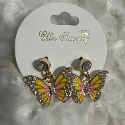 Pendientes mariposa brillantes amarillos y rosas Foto 1 de 3