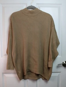 VTG 80s Lizsport Tan Wide Ribbed Oversized Cocoon Pullover Sweater Mock Neck M - Picture 1 of 5