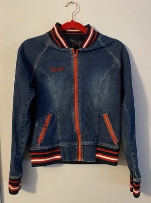 U.S. POLO ASSN. Varsity Style Denim Jacket w/ Red White & Blue Trim Sz M Women’s - Image 1 of 4