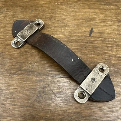 Vintage Carpenters Tool Box Handle - Leather Strap - Brass Brackets  - Image 1 of 4