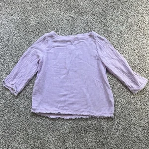 Eileen Fisher Womens Petite M 100% Organic Cotton Blouse Top With Fringe Purple - Picture 1 of 12