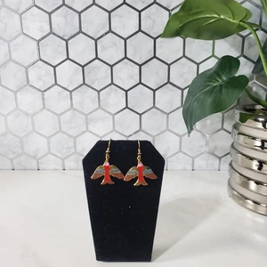 Vintage Laurel Burch Dyrland Taube goldfarbene Emaille Ohrhänger Haken Ohrringe - Bild 1 von 10