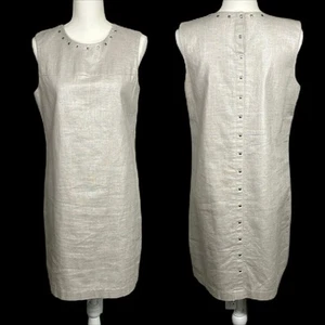 Cynthia Rowley Womens Linen Blend Sheath Dress Sz 10 Sleeveless Metallic Beige - Picture 1 of 12
