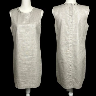 Vestido vaquero Cynthia Rowley para mujer mezcla de lino talla 10 sin mangas beige metálico Foto 1 de 4