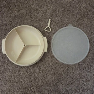 Vintage Tupperware Suzette Beige Round 3-Divided Serving Dish Tray Container - Picture 1 of 6