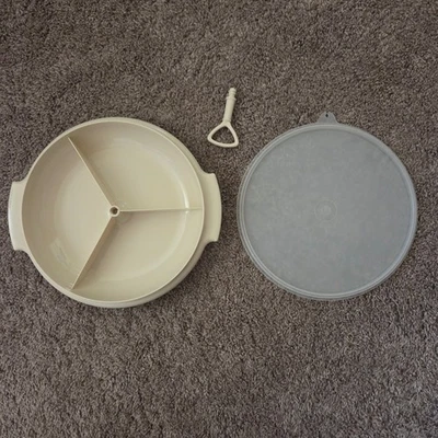 Vintage Tupperware Suzette Beige Round 3-Divided Serving Dish Tray Container - Image 1 of 4
