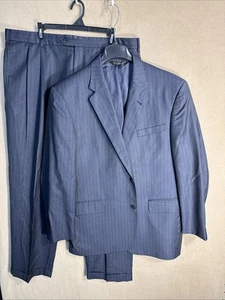@ Jos A Bank 44R Navy Double Pinstripe 39x30.5 2 Piece Suit Wool Surgeons Cuffs - Picture 1 of 18