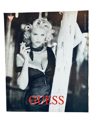 Vtg Guess Print Ad Anna Nicole Smith Black and White 1992 9x11 inch Smoking - Image 1 of 2