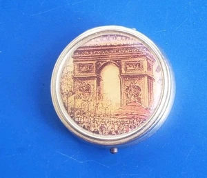 Vintage Gold Tone Paris France Arc Pill Trinket Box with 3 Compartments  - Picture 1 of 5