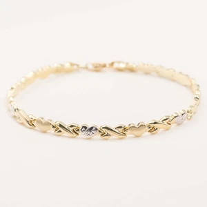Diamond-Cut Hearts & Kisses Stampato Bracelet Real 10K Yellow White Gold 7.5" - Picture 1 of 8
