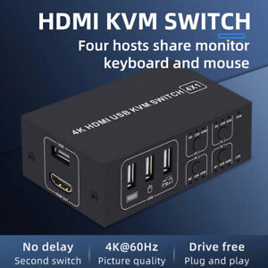4 Port USB HDMI KVM Switch Box 4K@60Hz 4X1 Switcher HDCP 2.2 for PC Windows Macs