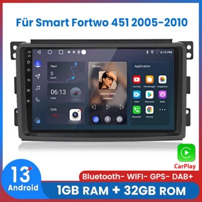 Für Smart Fortwo 451 2005-2015 Carplay Android14 Autoradio GPS NAVI BT WIFI DAB+ - Bild 1 von 4