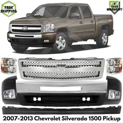 Front Bumper Chrome & Headlights Kit For 2007-2013 Chevrolet Silverado 1500 - Изображение 1 из 4