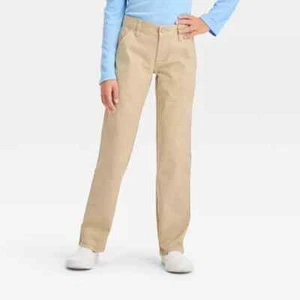 Cat & Jack™ Girls Slim Straight Fit Uniform Chino Back to School Pants Size 8-16 - Picture 1 of 7