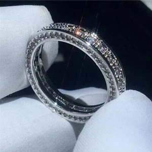 Eternal Promise Ring 1.10 Ct White Round CZ Luxury Eternity Band 925 Silver - Picture 1 of 2