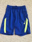Nike Dri-Fit Blue Shorts Yellow Trim Elastic Drawstring Waist Pockets Medium
