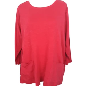 J. Jill Slub Top Damen Gr. 2X Pima Baumwolle Pullover Taschen 3/4 Ärmel rot - Bild 1 von 7